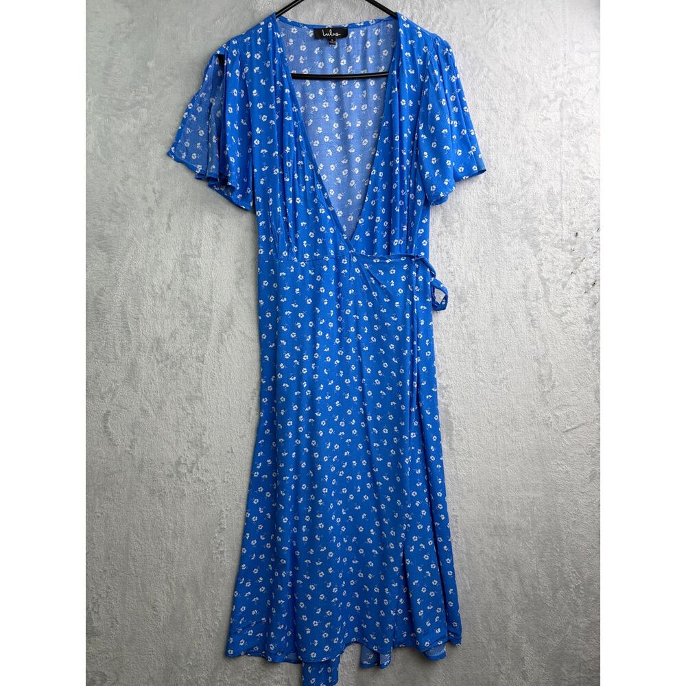 Lulu's Maretta Blue Floral Wrap Midi Dress - Size Small - Picture 10 of 10